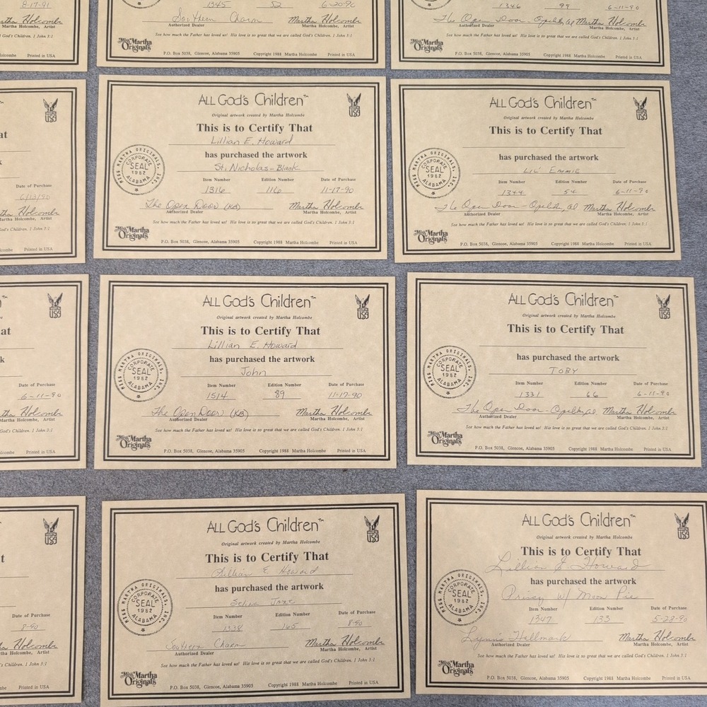 Lot of 20 All God's Children Martha Holcombe Certificates of Authenticity COA - Picture 5 of 5